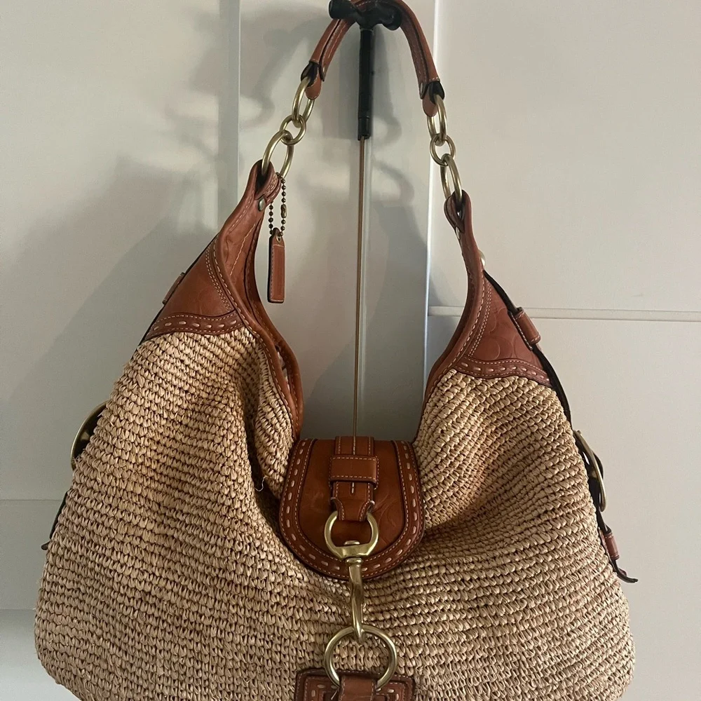 Coach Hobo Natural Straw XL Shoulder Sac/Bag/Purse 11806